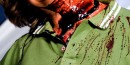 Foam latex appliance with blood-pumping bladder created for the film "Devil's Night" Throat Gash